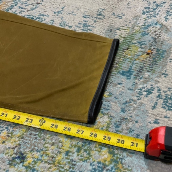 Filson Men's Tan Oil Tin Pants with leather cuffs - Picture 7 of 8